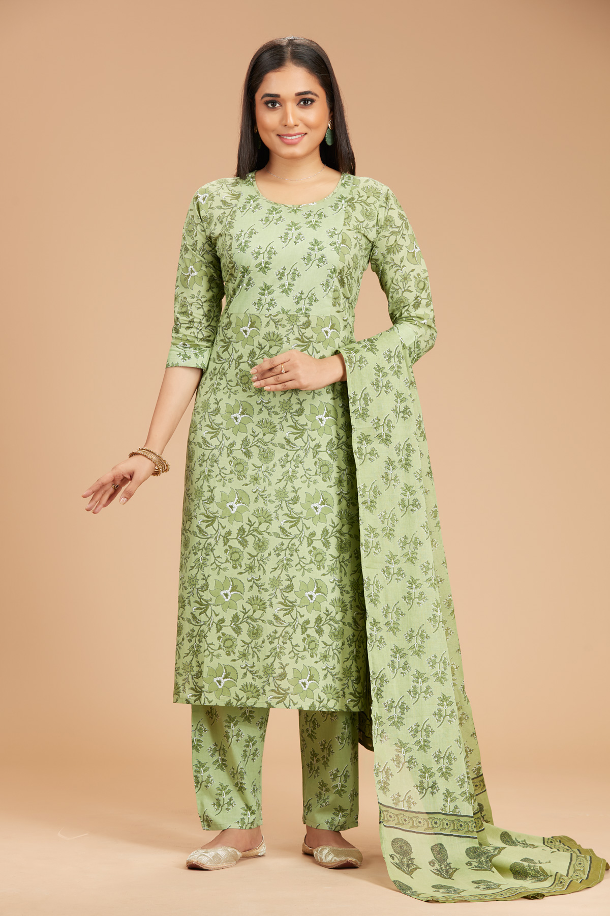 Green 3-Piece Suit Set with Dupatta